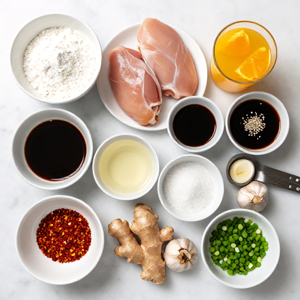Raw ingredients for orange chicken