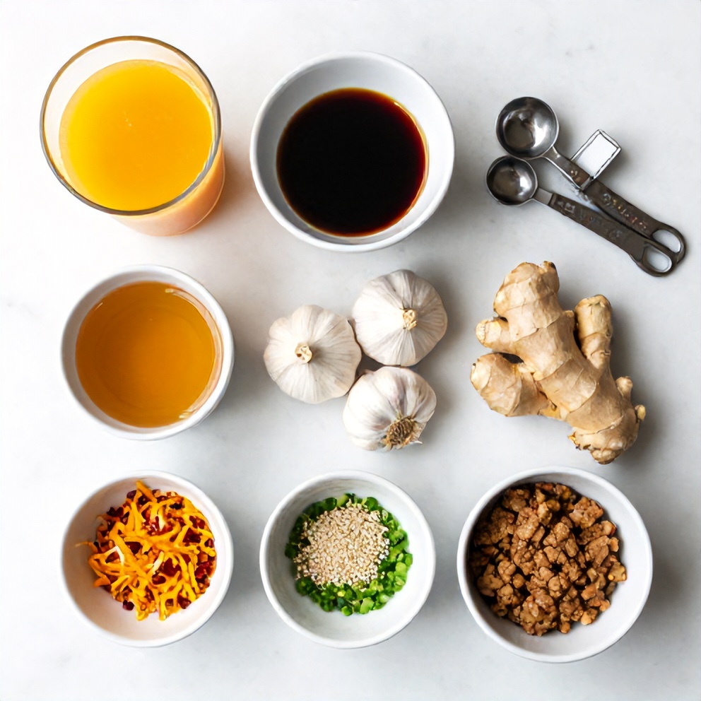 Ingredients for Orange Teriyaki Turkey Medallions laid out