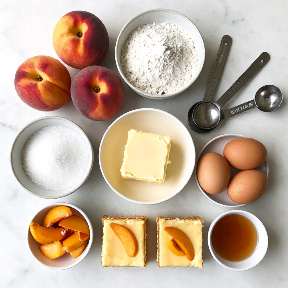 Ingredients for Peach Cobbler Cheesecake Bars