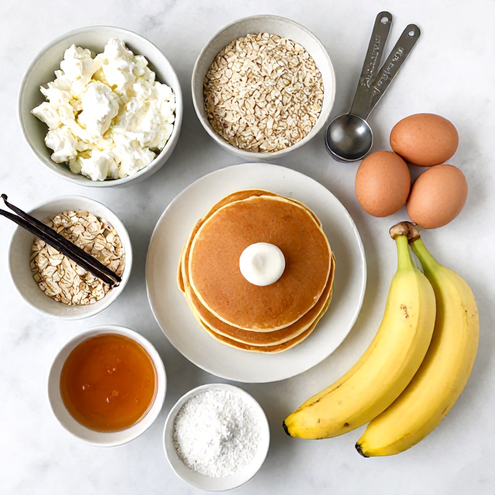 Ingredients for Easy Protein Pancakes with Cottage Cheese and Oats