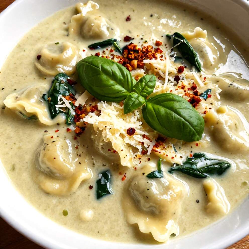 Bowl of Creamy Ravioli Soup