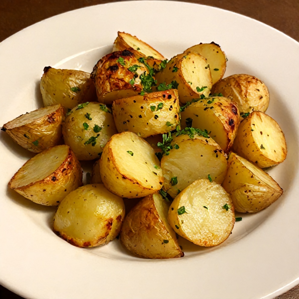 Plated serving of roasted potato salad