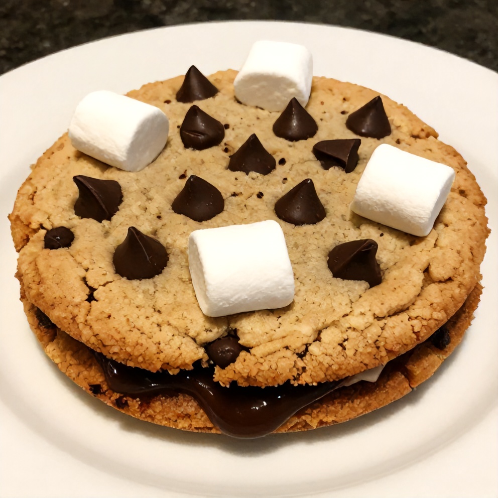 S'mores Cookie Cake with melted marshmallow