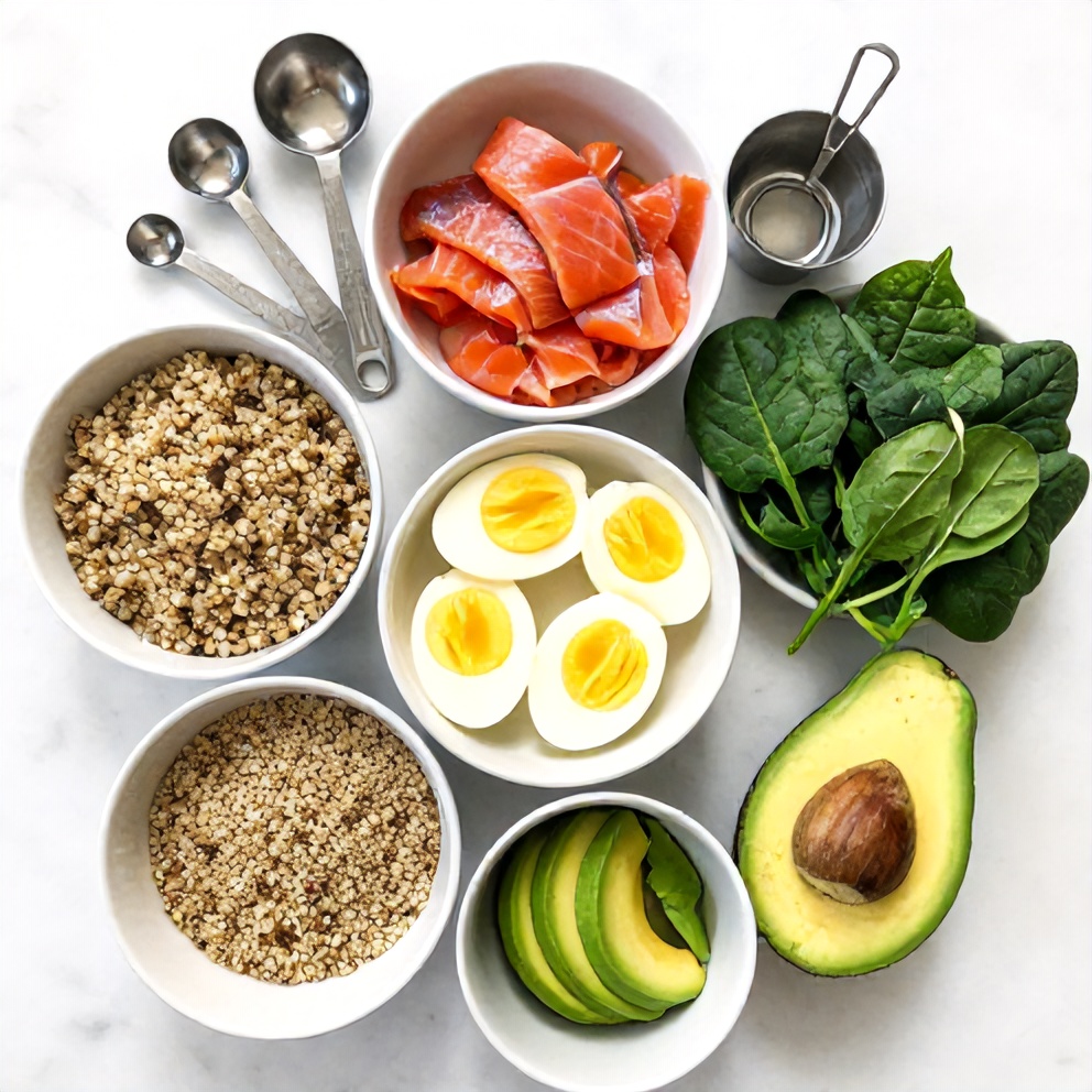 Raw Ingredients for Smoked Salmon Quinoa Breakfast Bowls