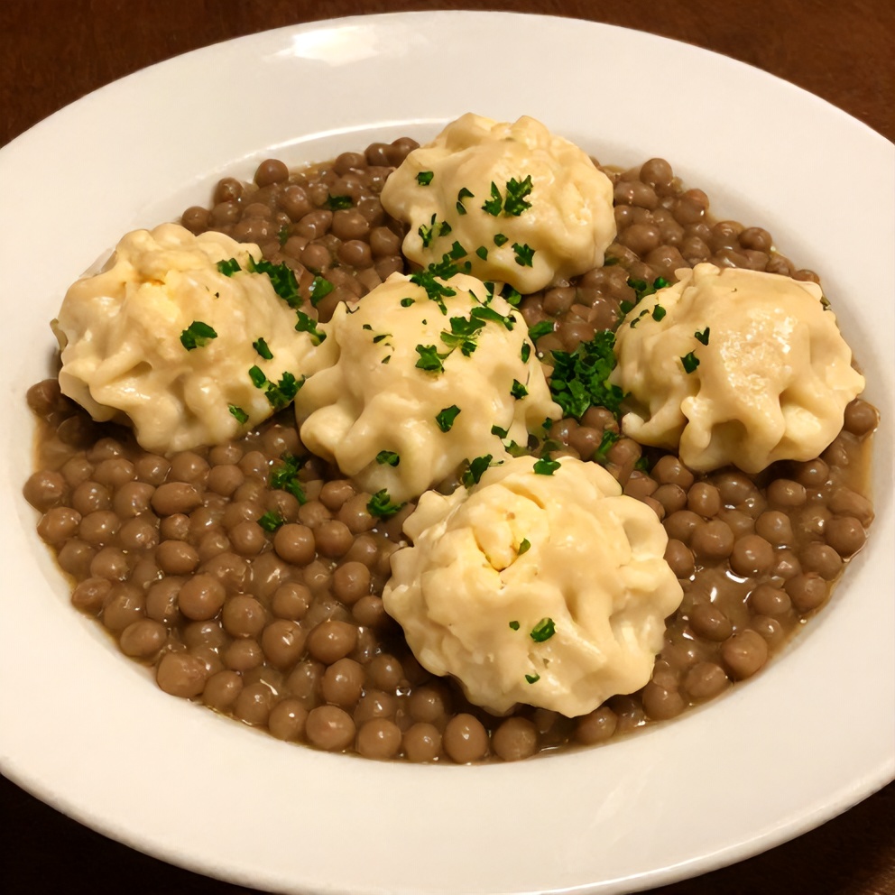 Plated serving of Southern Peas and Dumplings