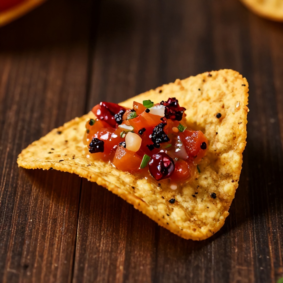 Spicy Cranberry Salsa on a tortilla chip