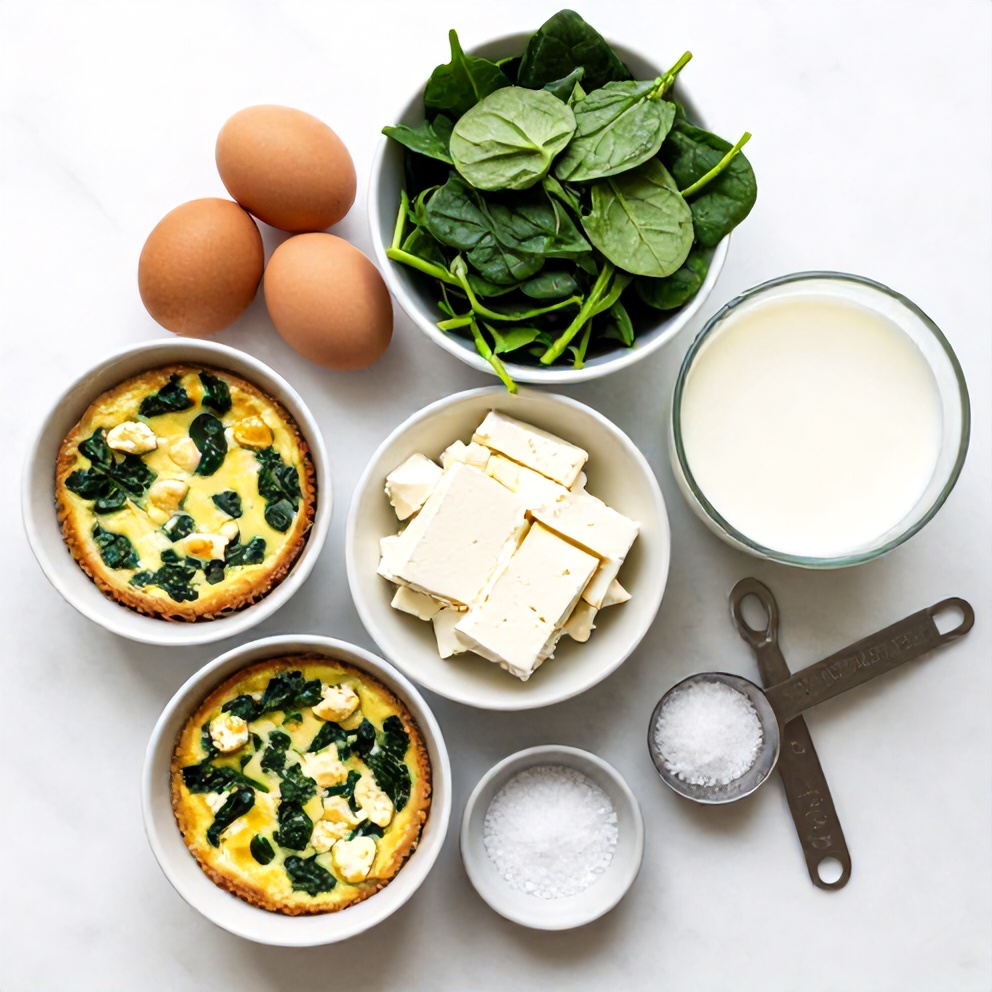 Raw ingredients for Spinach and Feta Egg Muffins