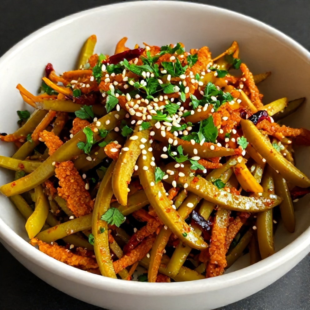 Sweet and spicy pickle slaw served in a bowl with a fork