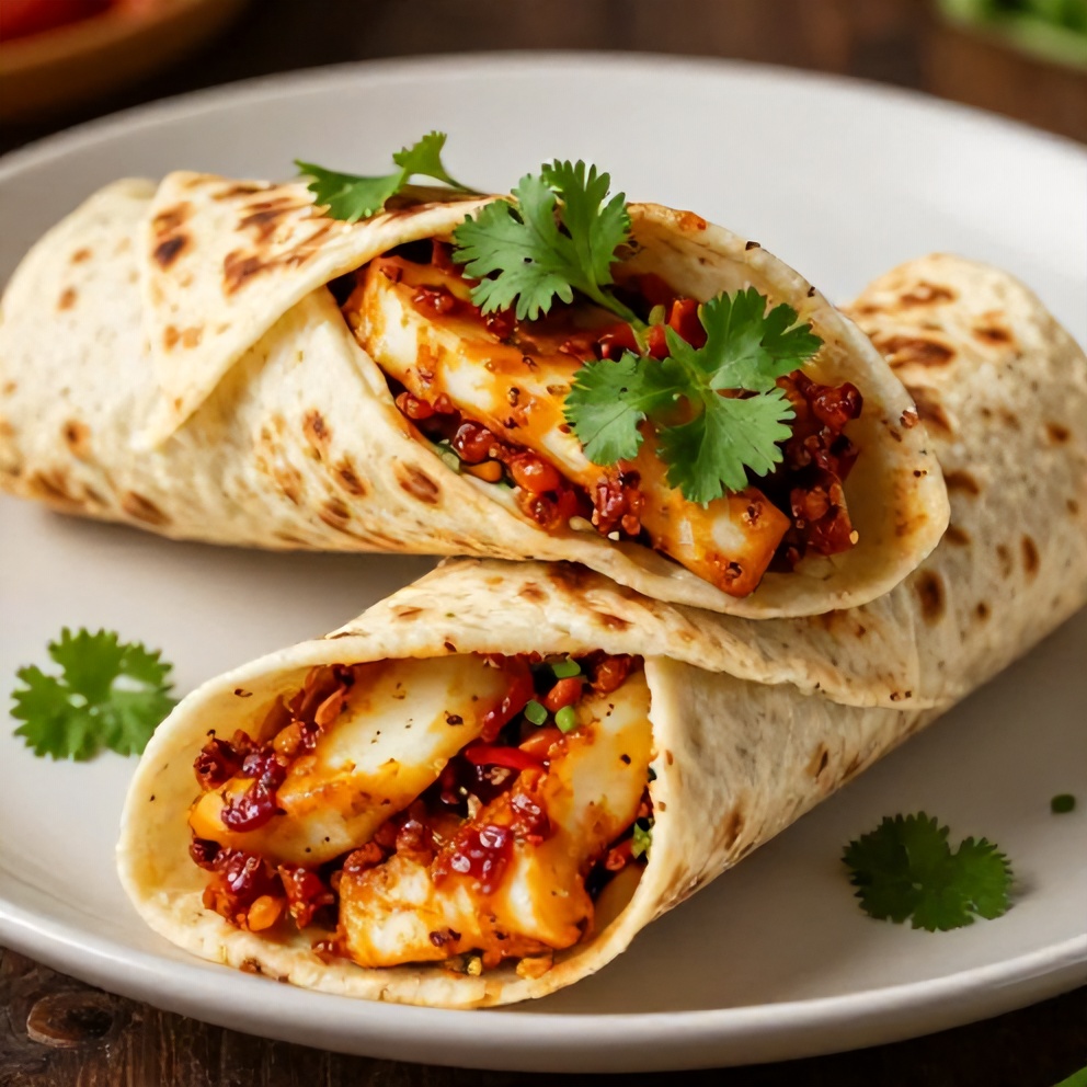 Plated Sweet Chili Halloumi Wraps with garnish