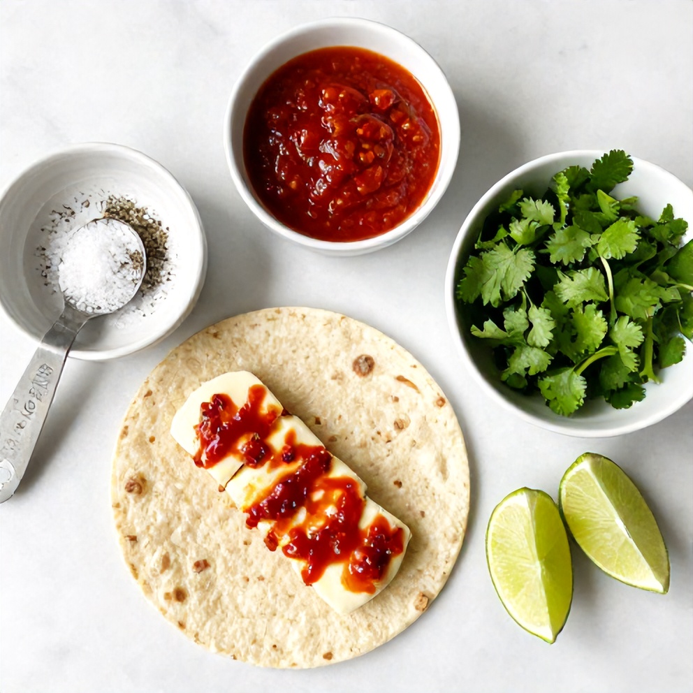 Raw ingredients for Sweet Chili Halloumi Wraps