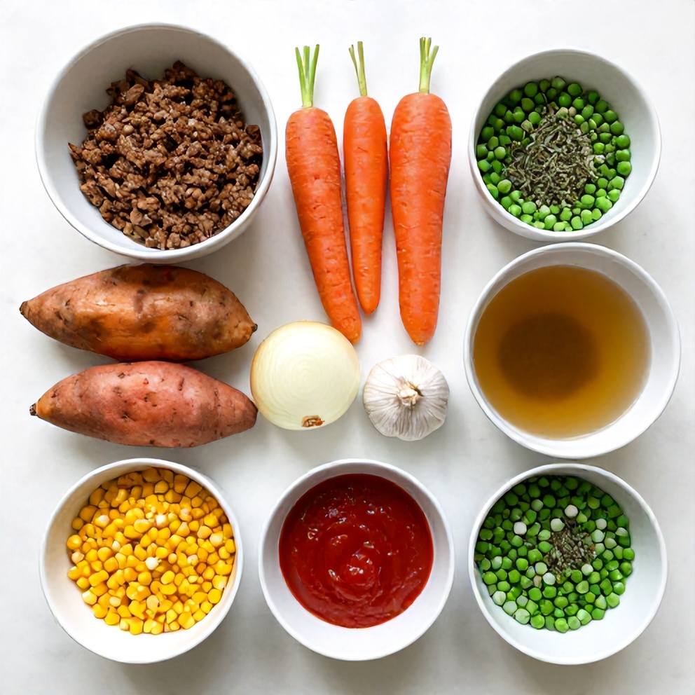 Ingredients for Sweet Potato Shepherd’s Pie laid out