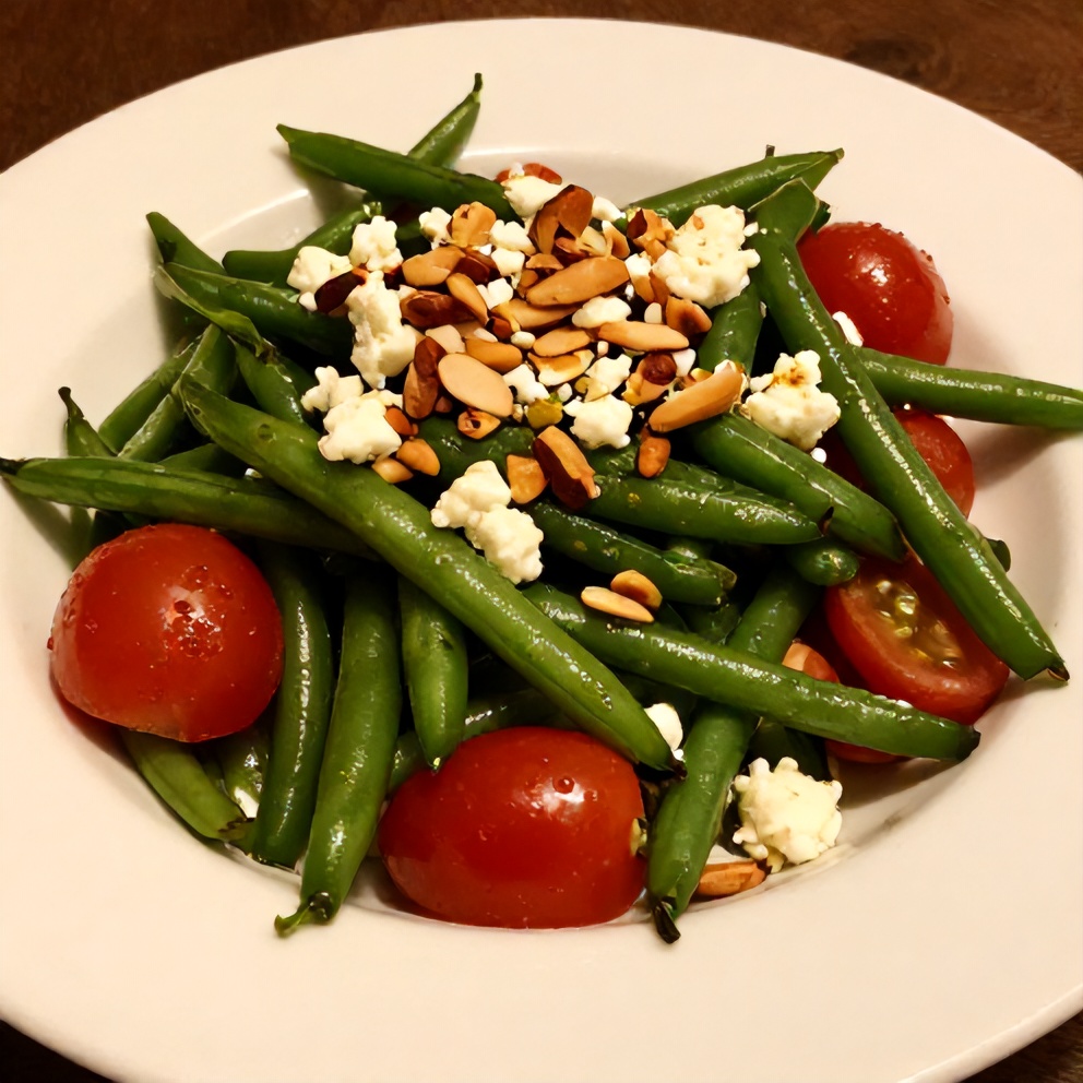 Plated Fresh Green Bean and Tomato Salad with Tangy Vinaigrette