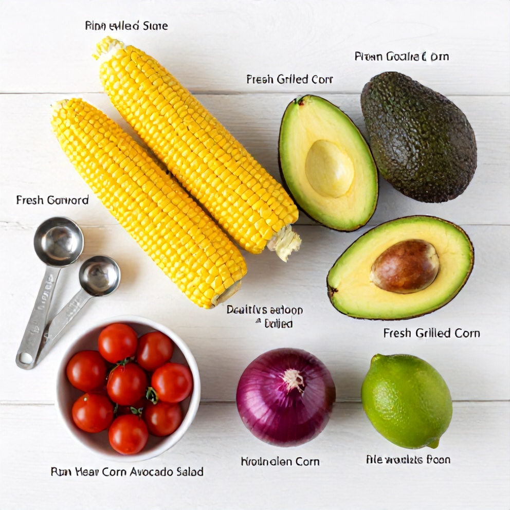 Raw ingredients for Fresh Grilled Corn Avocado Salad