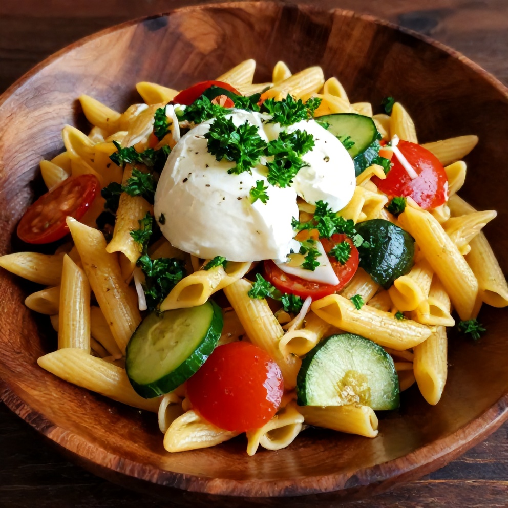 Plated Italian Pasta Salad with Mozzarella
