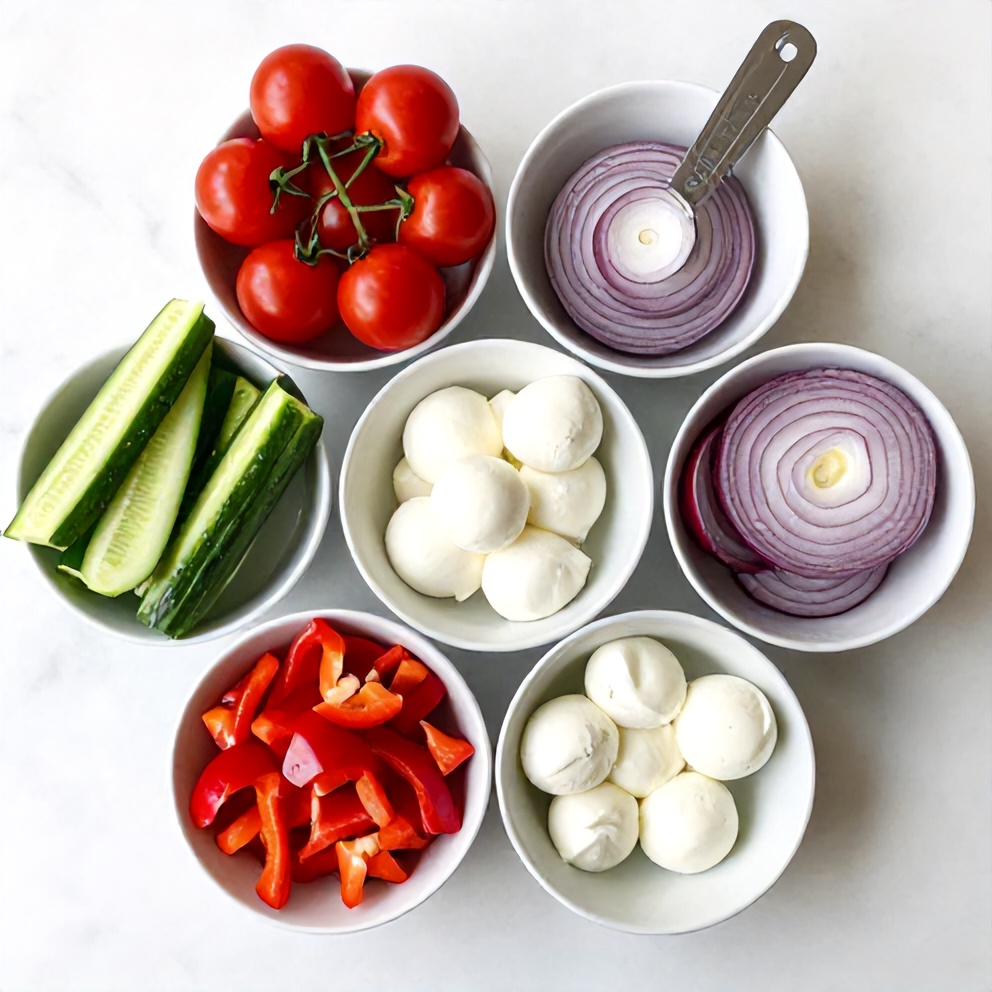 Raw ingredients for Italian Pasta Salad