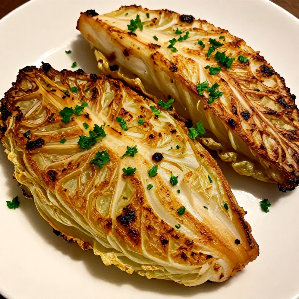 Plated Garlic Roasted Cabbage Steaks