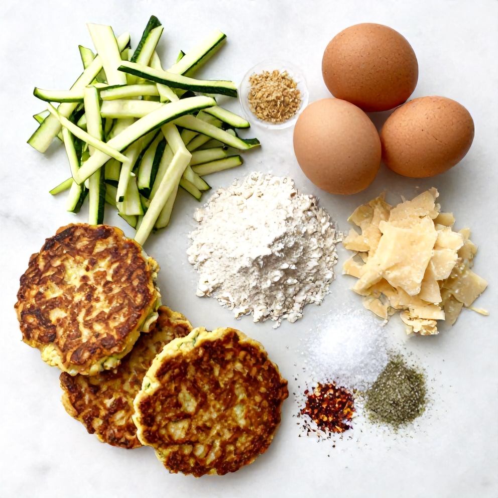 Raw ingredients for keto zucchini parmesan fritters