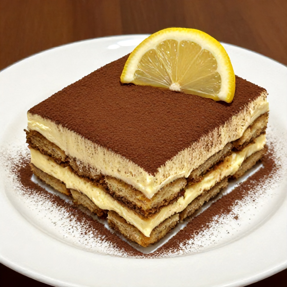 Lemon Tiramisu sliced and served on a plate