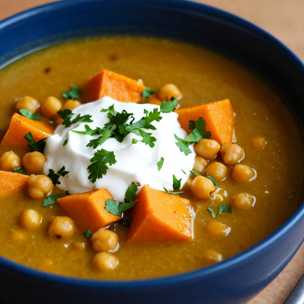 Bowl of Moroccan Sweet Potato and Chickpea Soup