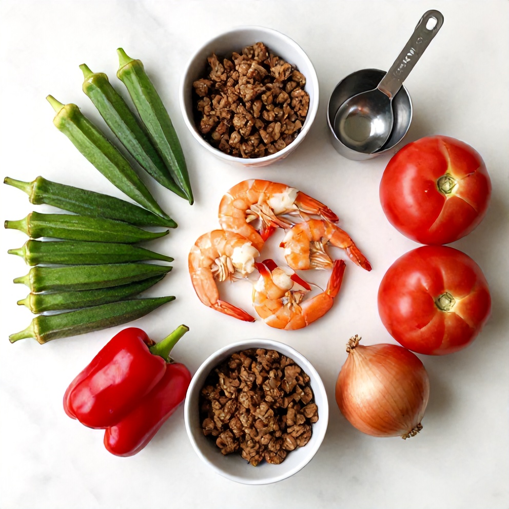Raw ingredients for Nigerian Okra Soup