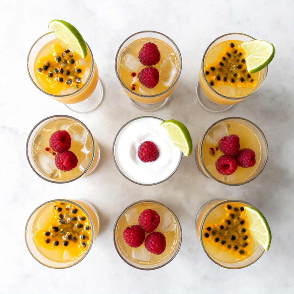 Raspberry, Passionfruit, Tequila, Lime, Simple Syrup, Egg White, and Ice for Tequila Sour