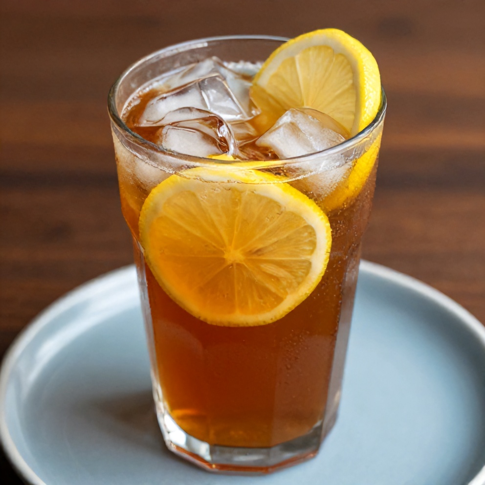 Glass of Refreshing Mint and Lemon Verbena Iced Tea with lemon slice