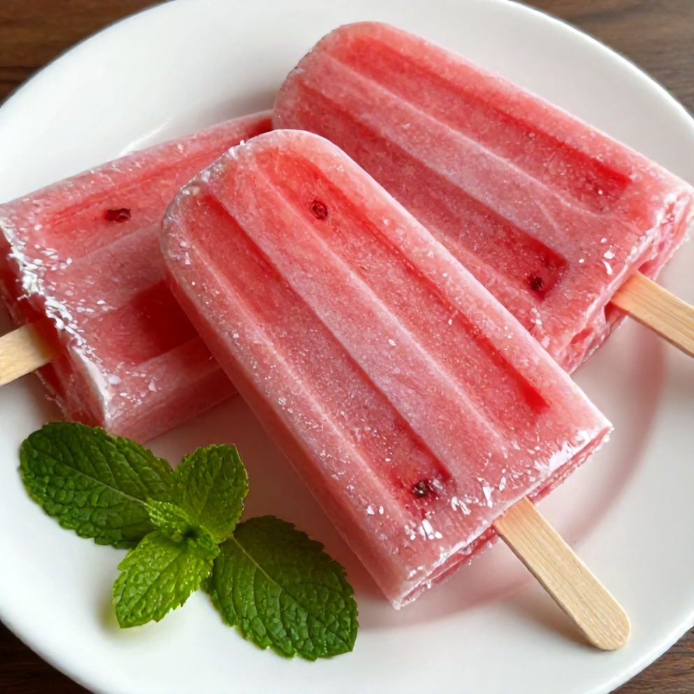 Watermelon Coconut Popsicle on a white plate