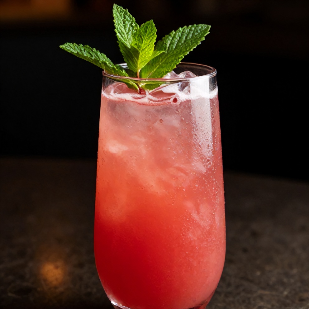Watermelon Rose Cooler served in a glass with a sprig of mint
