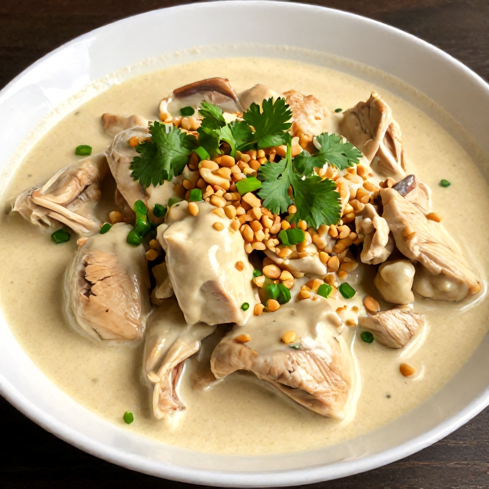Plated serving of slow cooker chicken curry