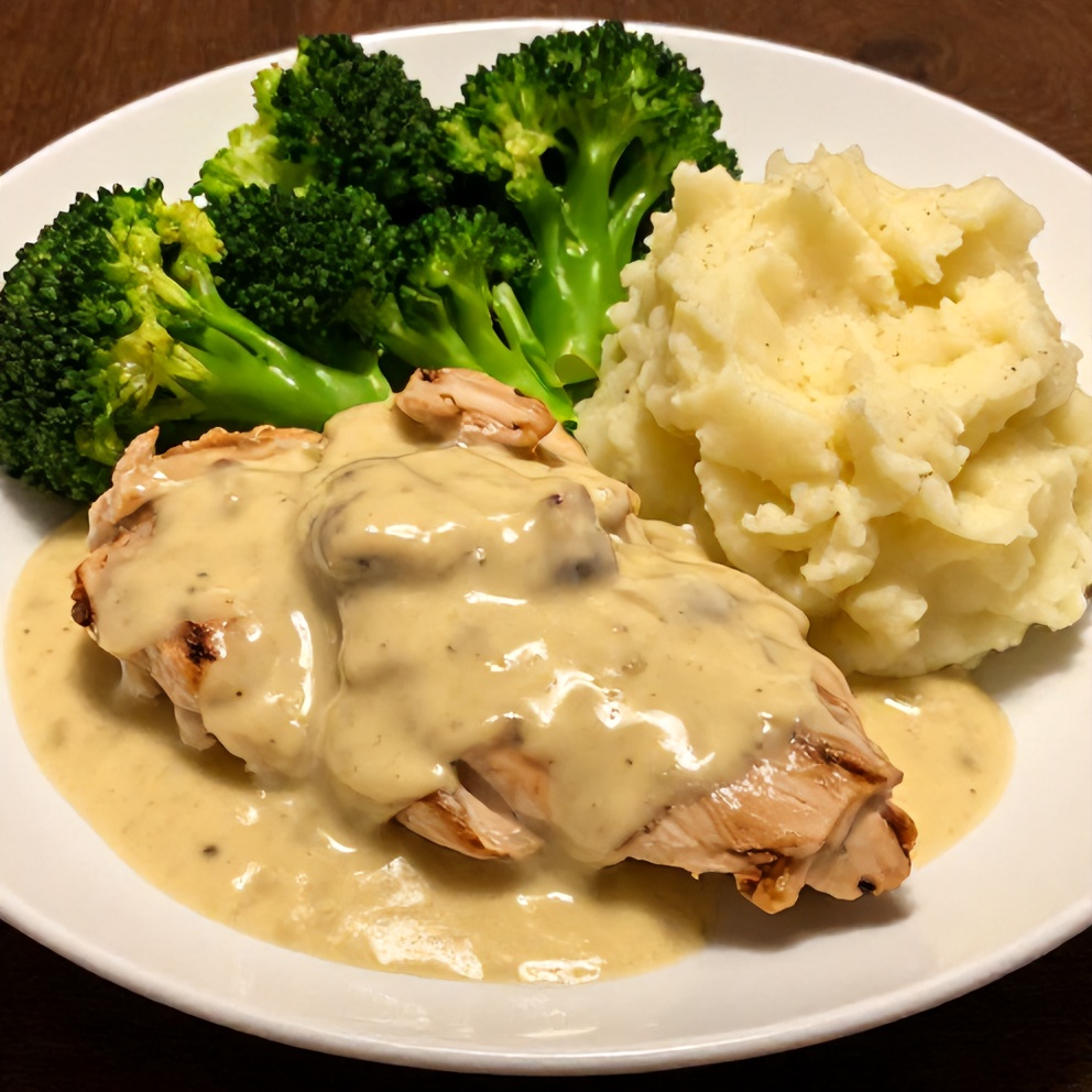 Plated slow cooker honey mustard chicken with sides
