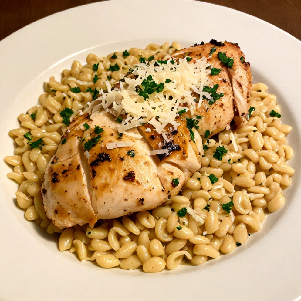 Parmesan Herb Chicken with Orzo plated
