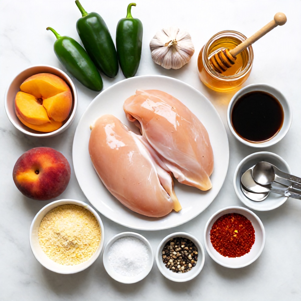 Raw ingredients for Spicy Jalapeño Peach Chicken
