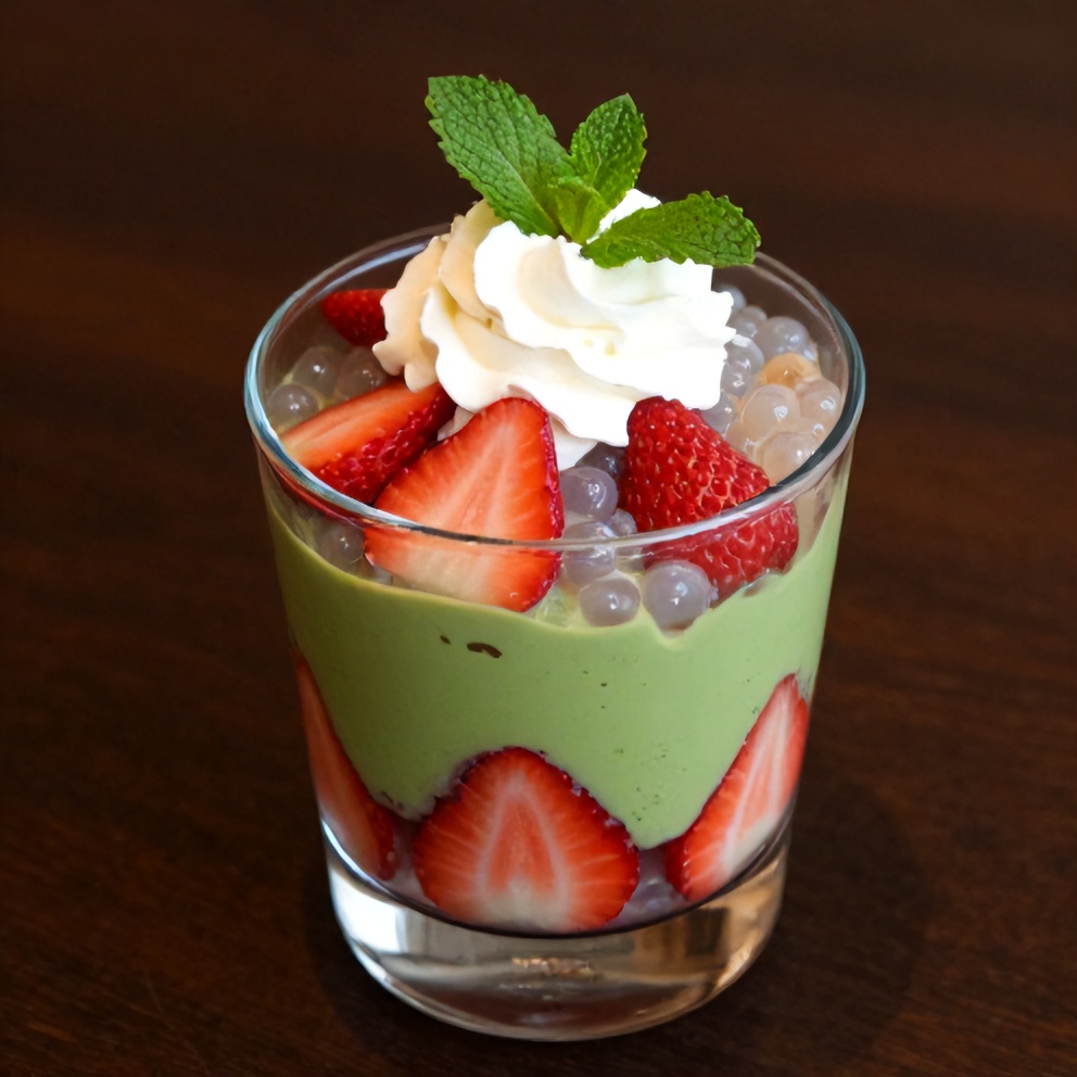 Served Strawberry Matcha Sago Dessert