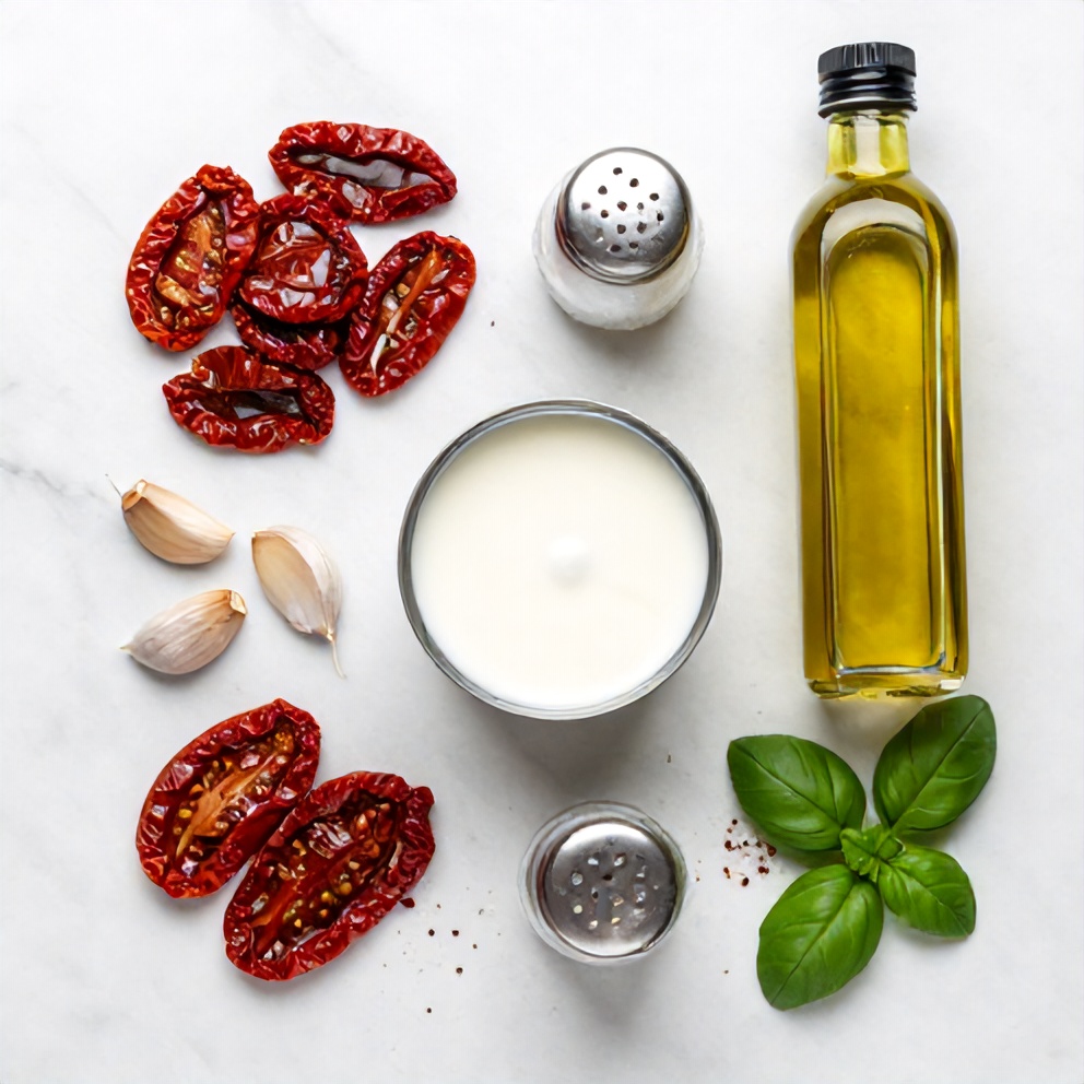 Raw Ingredients for Vegan Sun Dried Tomato Pasta