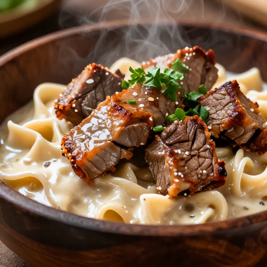 Garlic butter steak bites and spicy Cajun Alfredo twisted pasta