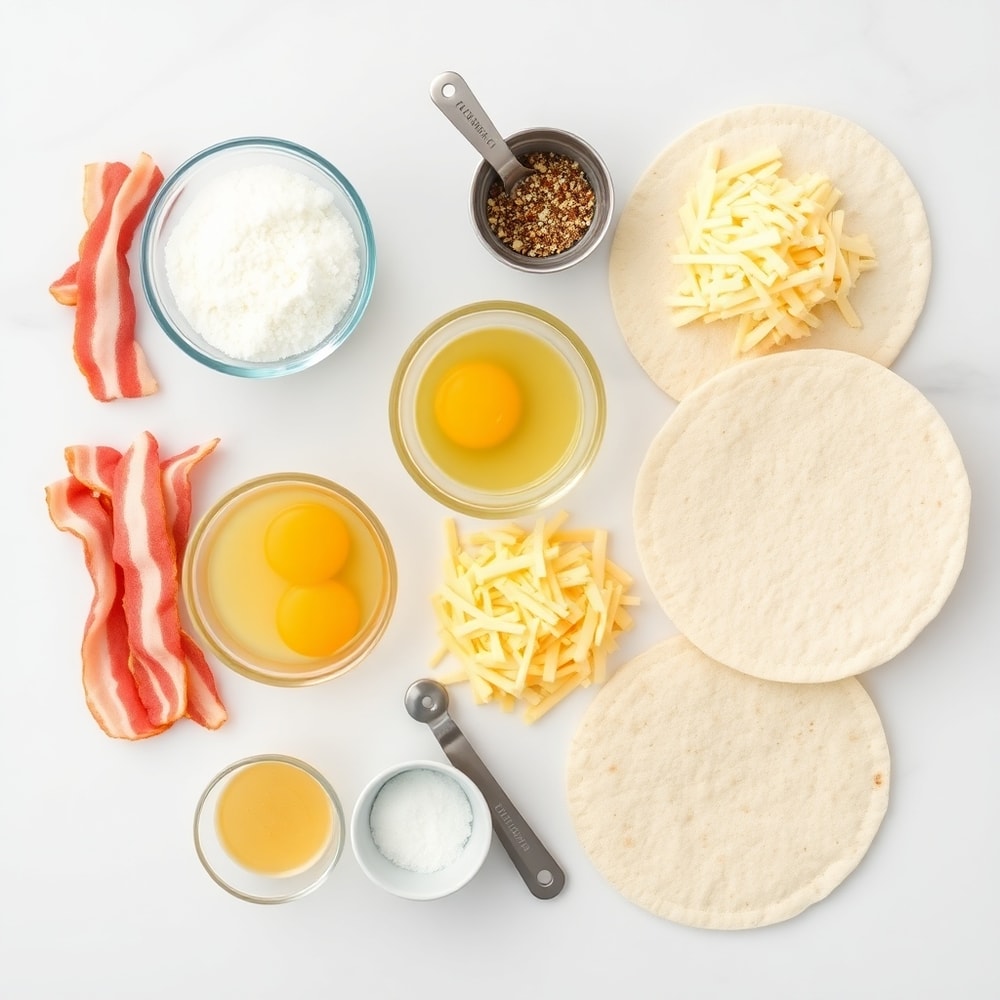 Raw ingredients for Bacon Egg Cheese Quesadillas