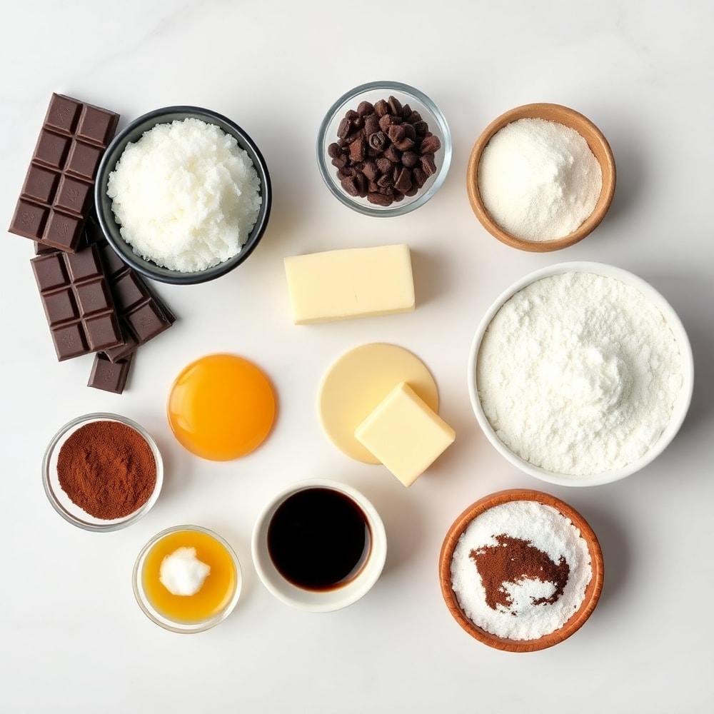 Chocolate Mousse Brownies ingredients including chocolate, butter, sugar, and eggs