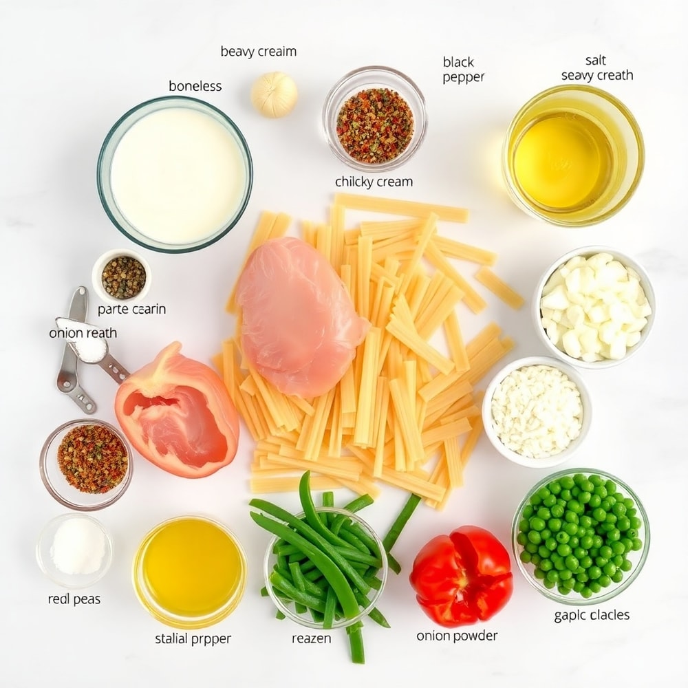 Raw ingredients for creamy crack chicken pasta