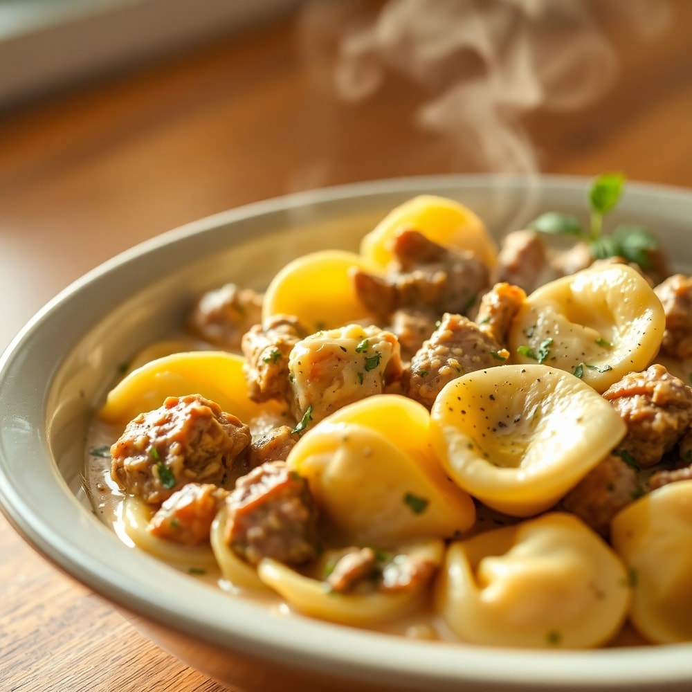 Creamy Cracked Garlic Steak Tortellini