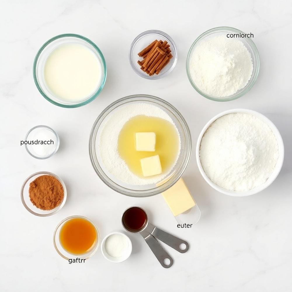 Raw ingredients for Amish Cinnamon Flop arranged on a marble surface