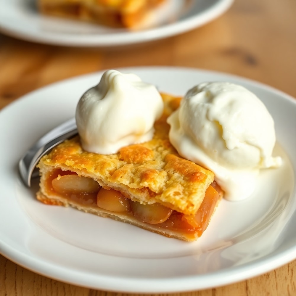 Apple Pie Bars on a white plate with a fork