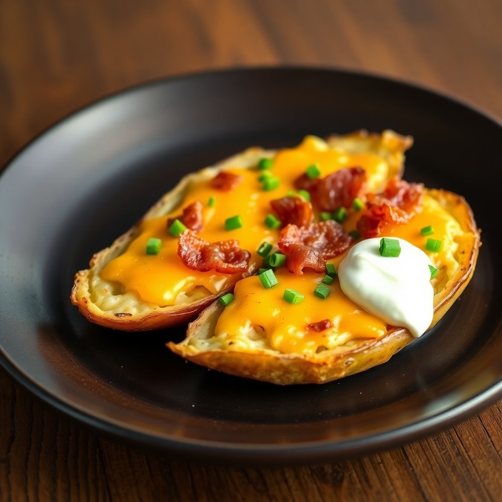 Plated Cheesy Potato Skins with Bacon
