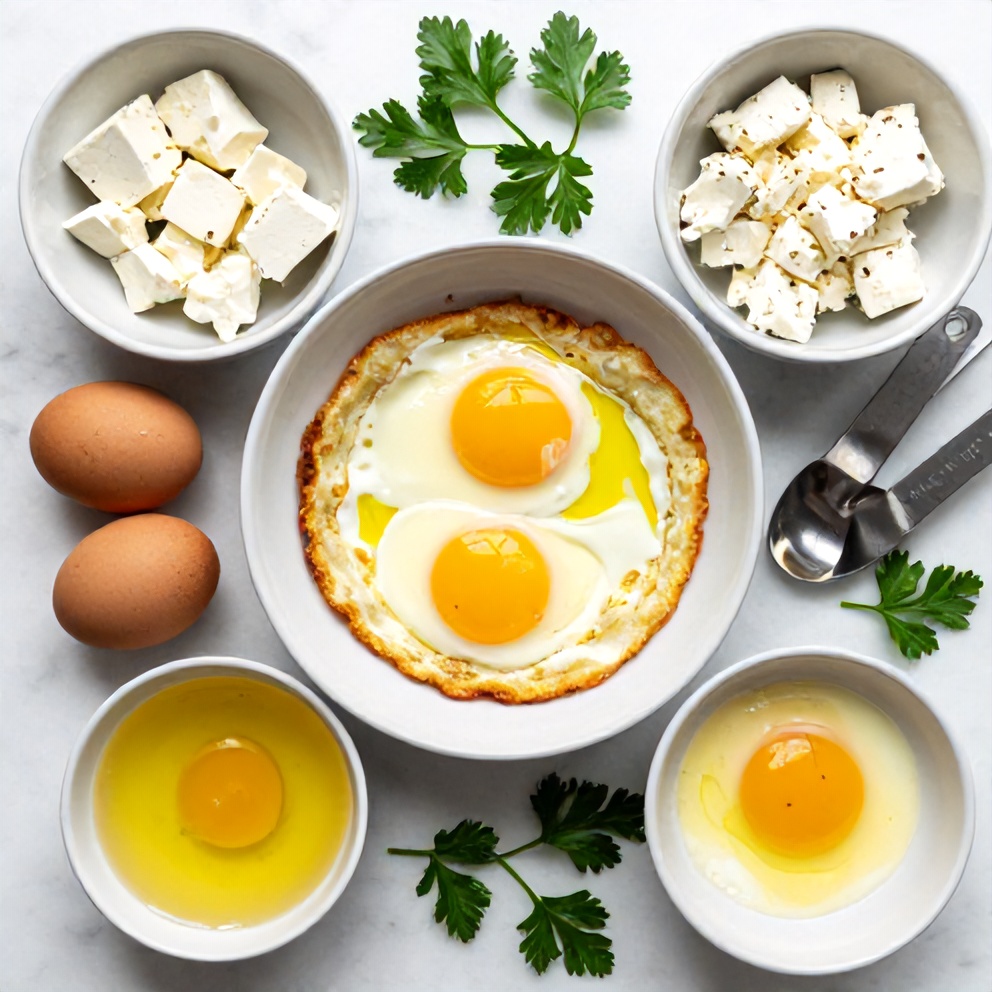 Raw ingredients for Crispy Feta Fried Eggs