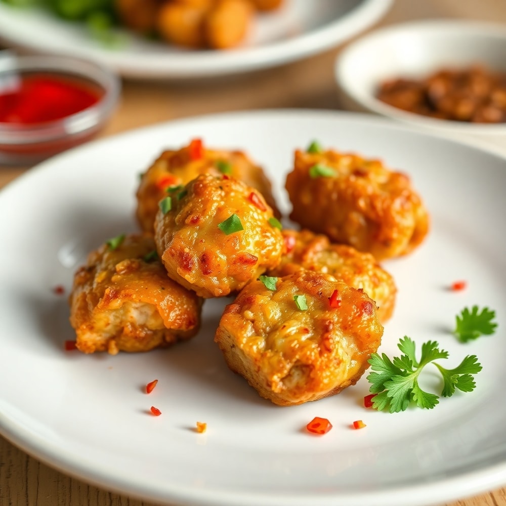 Crispy Garlic Pork Bites on a white plate