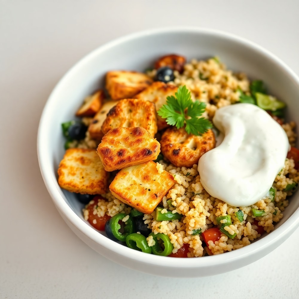 Crispy Halloumi Greek Power Bowl Plated