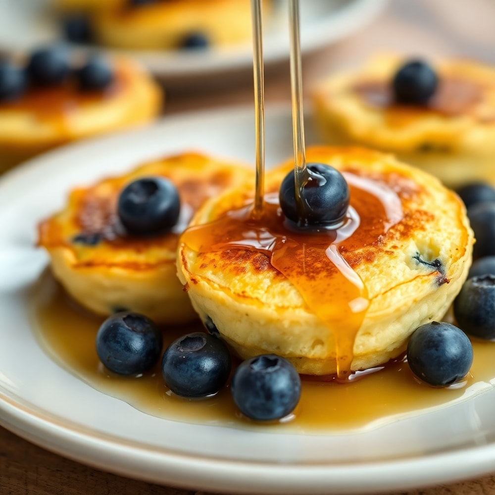 Plated Lemon Blueberry Cottage Cheese Pancake Bites