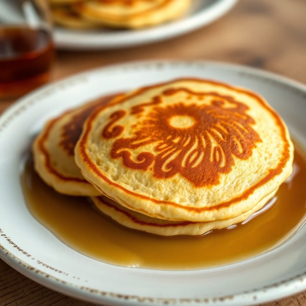 Plated Lion Pancakes with a side of syrup
