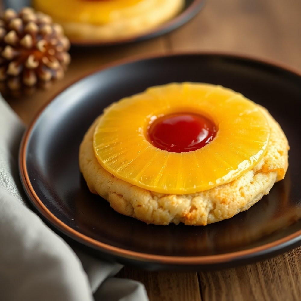 Pineapple Upside Down Sugar Cookies on a plate