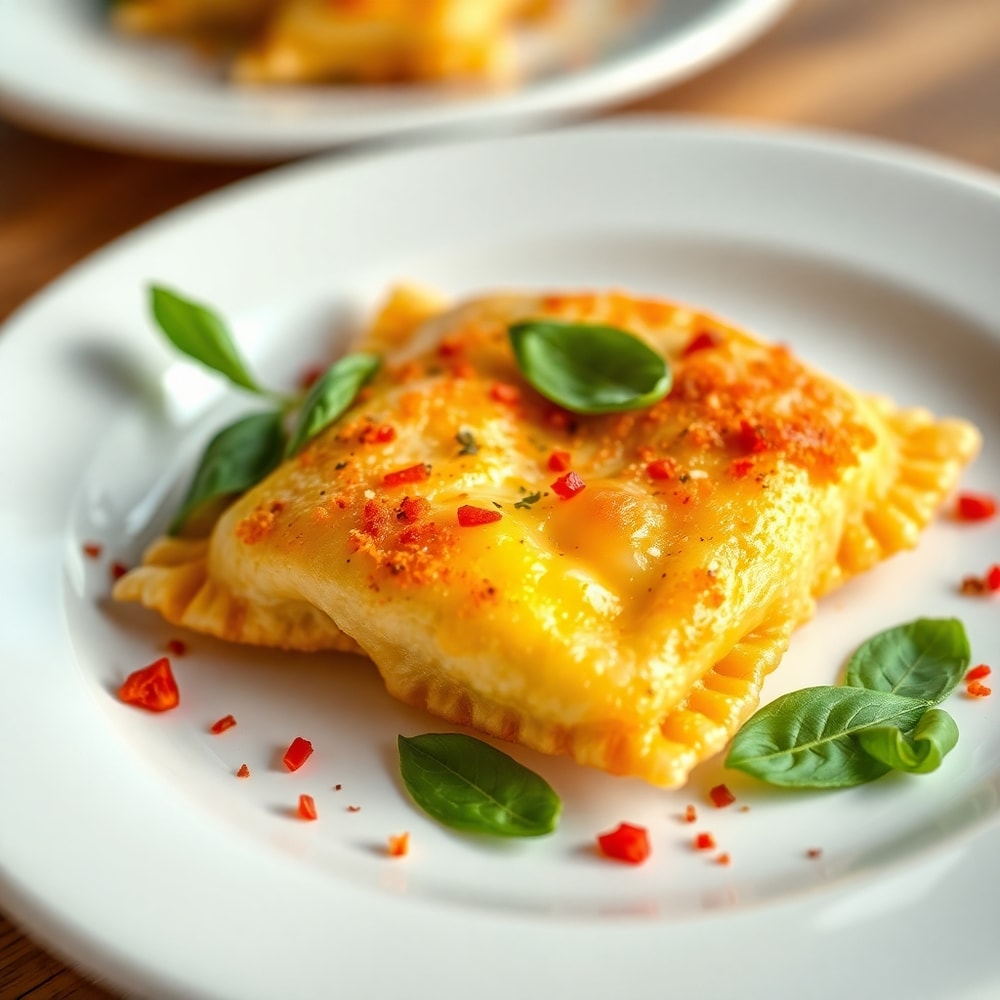 Crispy Ravioli Appetizer with melted cheese center