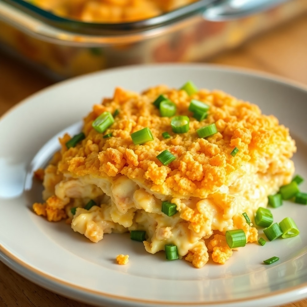 Crispy Ritz Cracker Chicken Casserole Served
